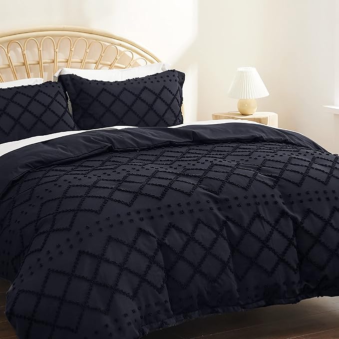 Bedsure Boho Duvet Cover Queen Size - Black Breathable & Soft Boho Bedding, Machine Washable Comforter Cover for All Seasons, Includes 1 Duvet Cover 90"x90" with 2 Pillow Shams & Zipper Closure
