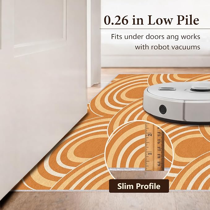 Terracotta Arch Area Rug 3 x 4 ft, Mid-Century Modern Geometric Rug, Burnt Orange Cream Abstract Washable Rug, Soft Low Pile Non-Slip Carpet for Living Room Bedroom