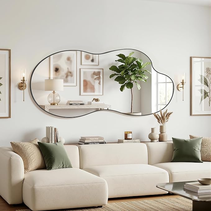 Irregular Wall Mirror, 30"x60" Asymmetrical Mirror with Metal Frame, Modern Unique Decorative Mirrors for Bathroom, Wall Decor, Entryway, Living Room, Black
