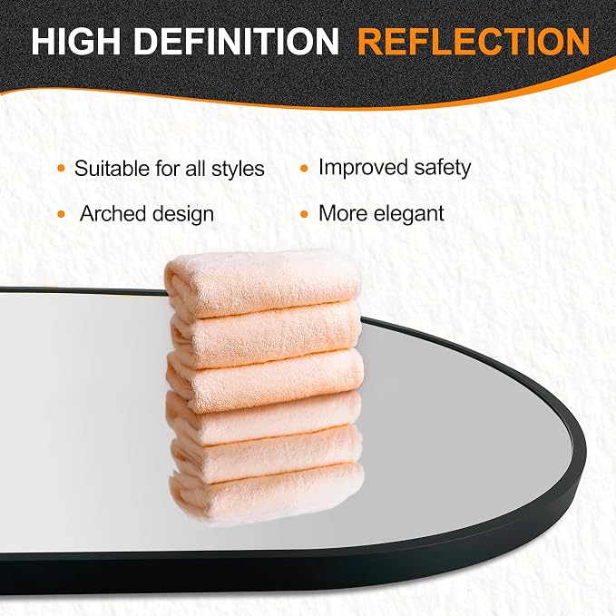 Bathroom Vanity Mirror for Wall, 36''x24'' Black Oval Bathroom Mirror for Over Sink, Bedroom, Living Room, Entryway, HD Tempered Glass, Wall Mounted Horizontally or Vertically