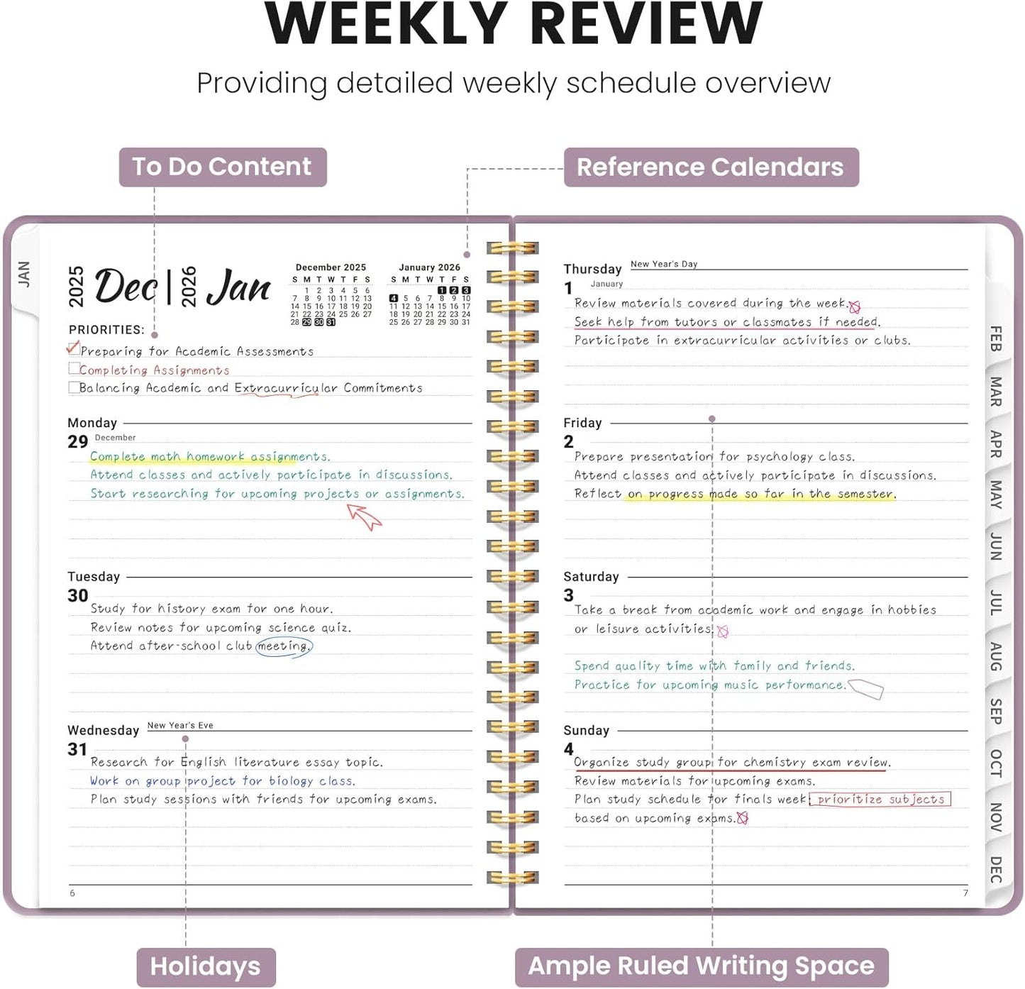 2026 Planner - A5 Weekly & Monthly Calendar with Inner Pocket | Spiral Bound, Purple, Perfect for Home & Office