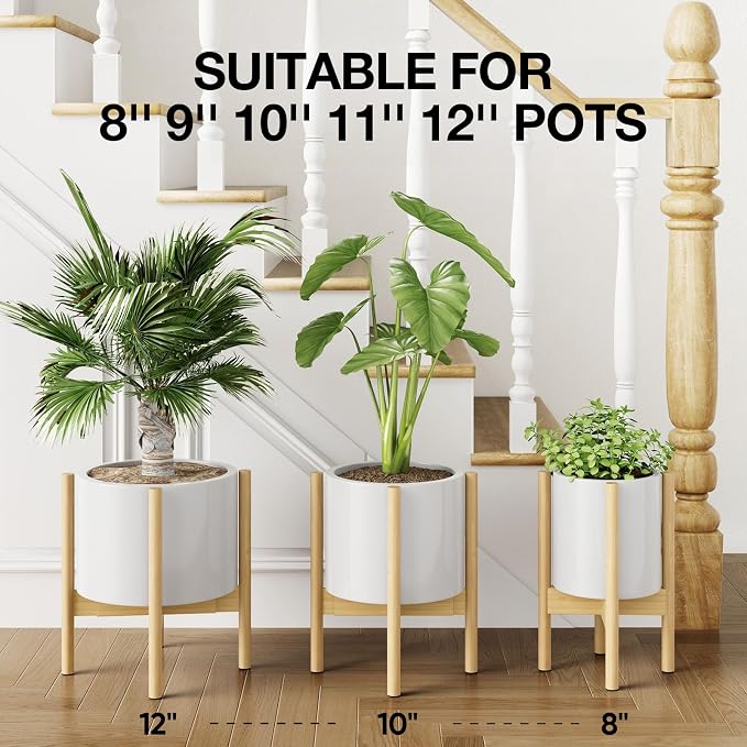 MUDEELA Plant Stand for Indoor Plants: Adjustable Width Fits 8-12 Inch Pots - Mid Century Modern Bamboo Plant Stand - 14.5 Inch Single Tier Small Floor Plant Holder, Natural, 1 Pack (Without Pot)
