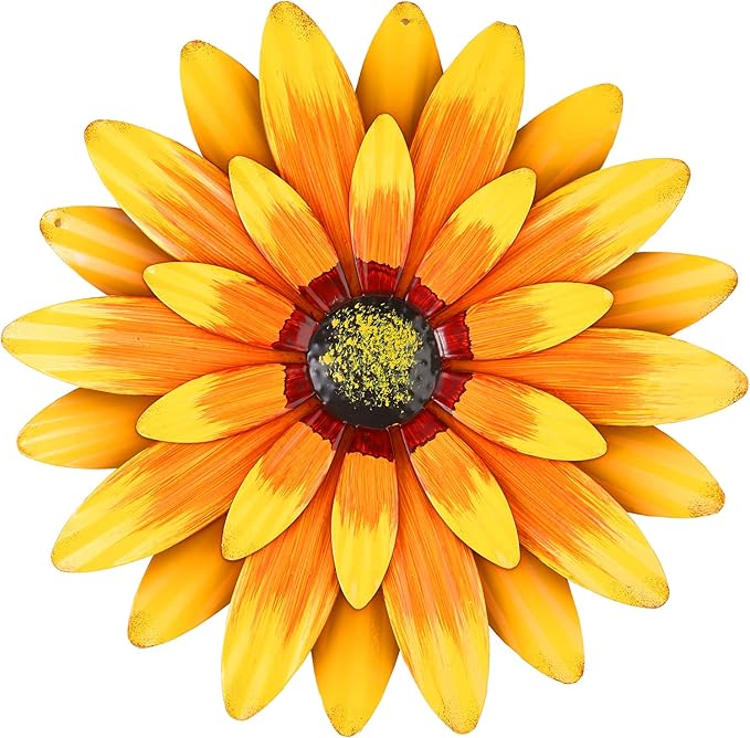 Dekomere Metal Flowers Outdoor Decor 13" Metal Sunflower Wall Art Decorations Sunflower Wall Decor for Kitchen Living Room Porch Garden Yard