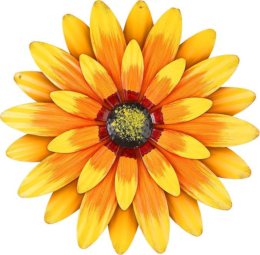 Dekomere Metal Flowers Outdoor Decor 13" Metal Sunflower Wall Art Decorations Sunflower Wall Decor for Kitchen Living Room Porch Garden Yard