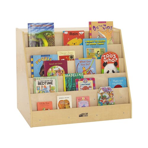 ECR4Kids Double-Sided Mobile Book Display - Versatile Classroom Bookshelf with Storage, Natural Finish