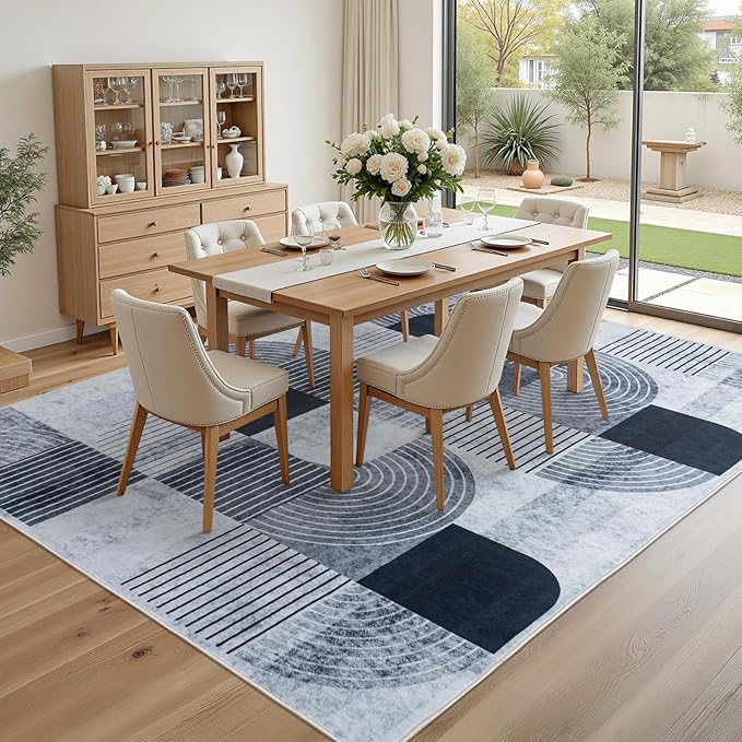 5x7ft Area Rugs for Bedroom Living Room - Soft Mid Century Modern Rug, Washable Non-Slip Grey Rug Indoor Floor Abstract Carpet for Dining Room Nursery Office Home Decor