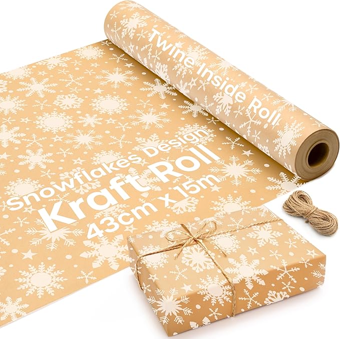 volila Brown Paper Roll 17.5 inch x 50 feet - Snowflakes Kraft Paper Roll for Gift Wrapping Flower Boquet Craft Supplies - Brown Wrapping Paper for Moving Packing Paper