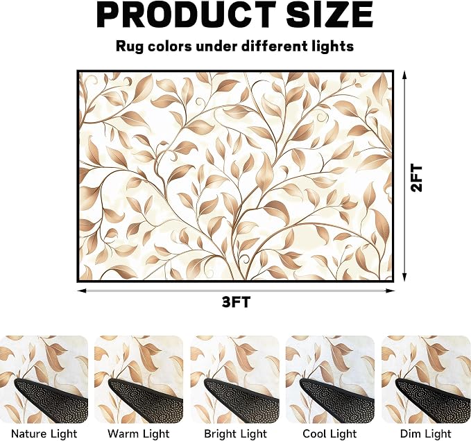 Botanical Leaf Vine Area Rug Beige Floral Branch Print Rug for Entryway Bedroom Living Room Kitchen Home Decor Non-Slip Washable Floor Mat Modern Farmhouse Carpet,2'x3'