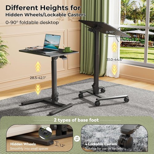 Gibbon Mounts Foldable Standing Desk - Mobile Sit-Stand Workstation with 90° Tiltable Top | Black