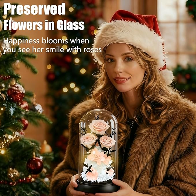 Birthday Gifts for Women Mom Fresh Flowers for Delivery Prime Forever Preserved Rose in Glass Dome Gifts for Her Girlfriend Grandma Daughter Wife Valentines Mothers Day Christmas Anniversary-Champagne