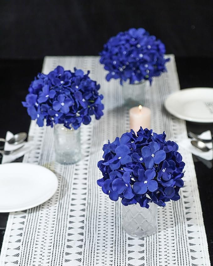 DuHouse Artificial Hydrangea Silk Flower Heads with Stem Fake Hydrangea Flowers for Wedding Home Garden Centerpiece Pack of 6(Klein Blue)