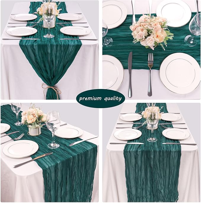 12 Pack 10Ft Cheesecloth Table Runner 35x120 Inch Boho Gauze Table Runner Rustic Cheese Cloth Long Romantic Table Runners for Wedding Bridal Shower Birthday Party Table Decor (Dark Teal)