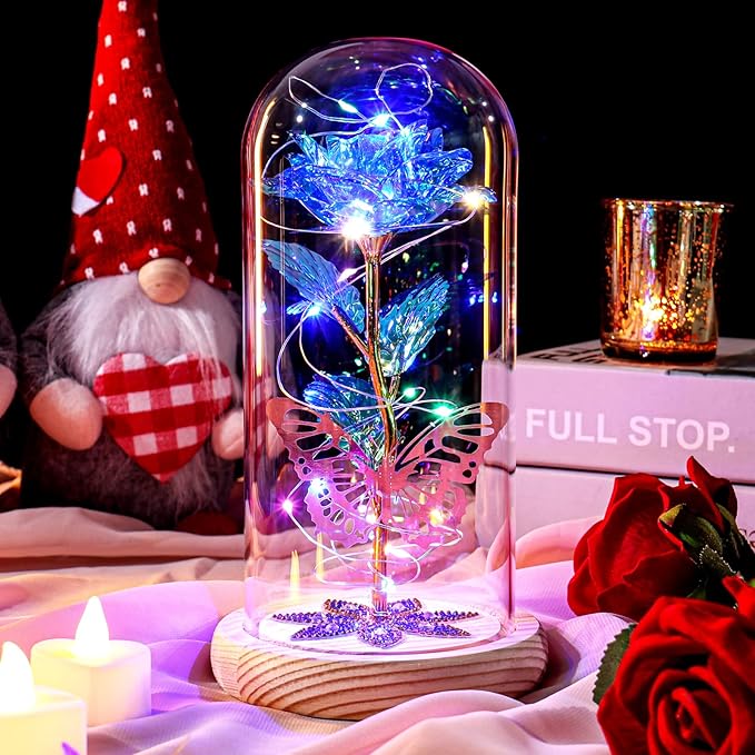 Beferr Birthday Gifts for Women Mom, Galaxy Glass Rose Forever Preserved Flowers for Delivery Prime Eternal Rose in Glass Dome Christmas Mom Gift for Grandma Wife Sister Her Friends, Blue
