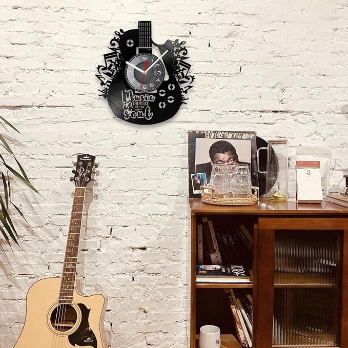 12 Inch Guitar Decor Wall Clock 7 Color Changing, Guitar Gifts Vinyl Neon Wall Clock Battery Operated Silent Movement Music Gifts for Men Musicians Music Studio Room Decor