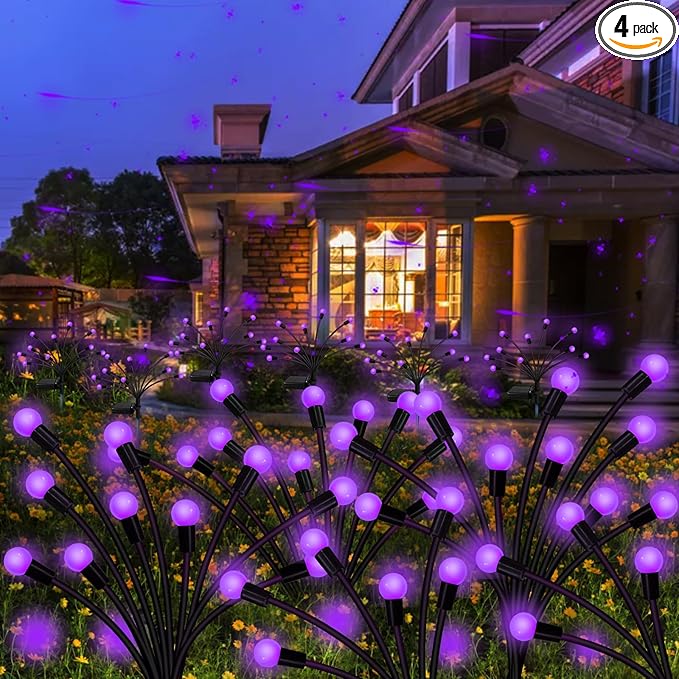 Kohlrabi Solar Garden Lights Outdoor, 4 Pack 40 LED Solar Purple Firefly Lights Waterproof, Sway by Wind, Halloween Swaying Light for Yard Patio Backyard Garden Planter Flower Bed Pathway Decoration
