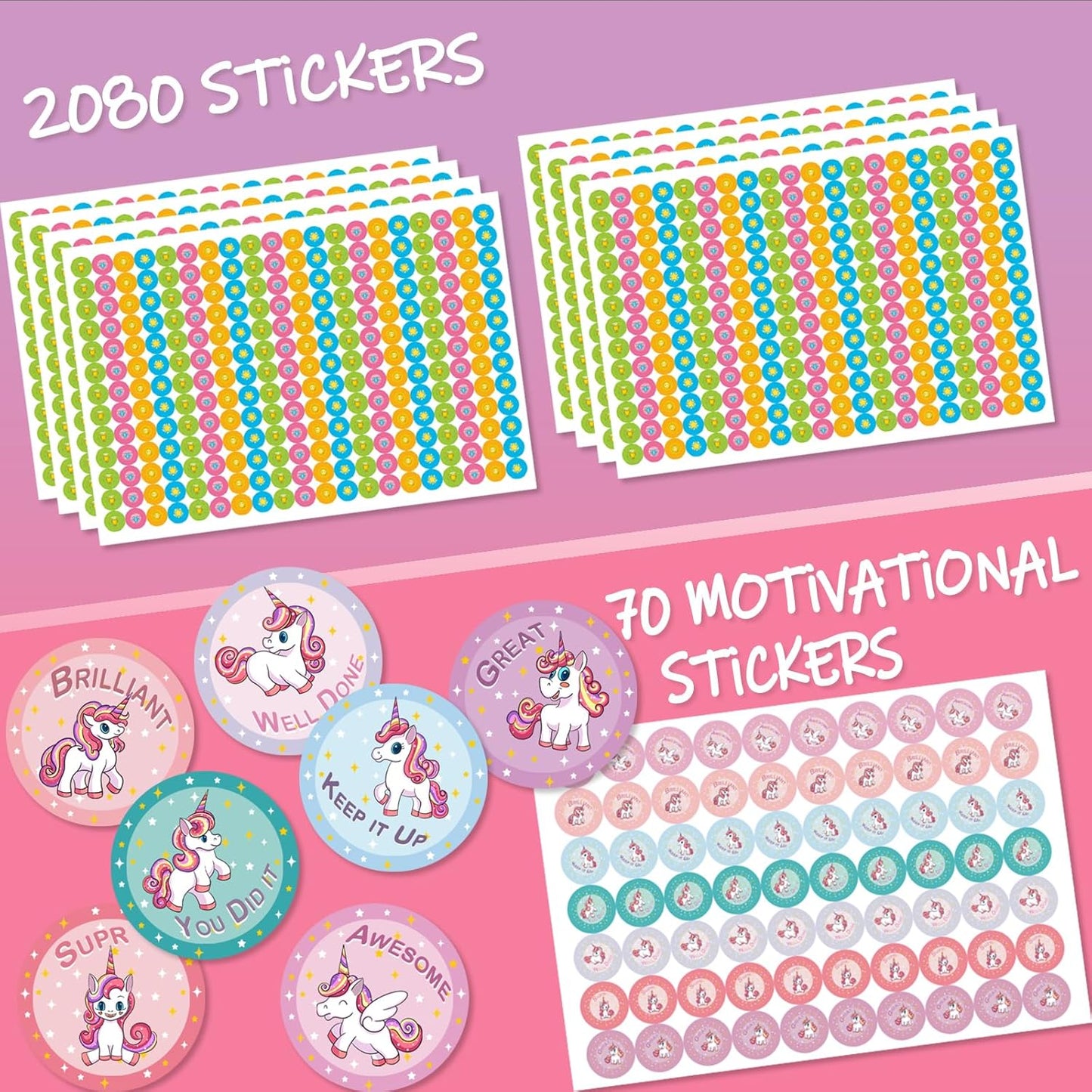 Skiennix Unicorn Magnetic Reward Chart for Kids - 26 Chore Charts & 2080 Star Stickers | Pink