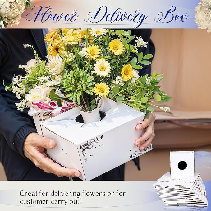 20 Pcs Cardboard Flower Delivery Boxes 8'' x 8'' x 4'' Vase Cases Florist Delivery Boxes for Bouquet Arrangements Florist Package Transport