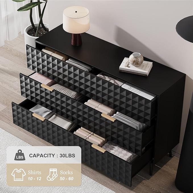 6 Drawers Dresser,Dresser for Bedroom,Chest of Drawers with Diamond-Shaped,TV Stand for Living Room