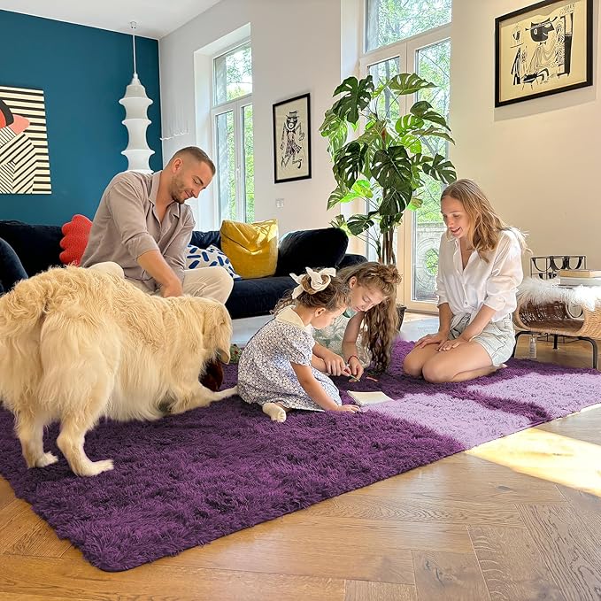 OLANLY 2x3 Machine Washable Small Bedside Rug, Soft Fluffy Shaggy Entryway Throw Rugs for Bedroom, Living Room, Indoor Floor Carpet for Kids Girls and Boys, Home Decor Aesthetic, Dark Purple