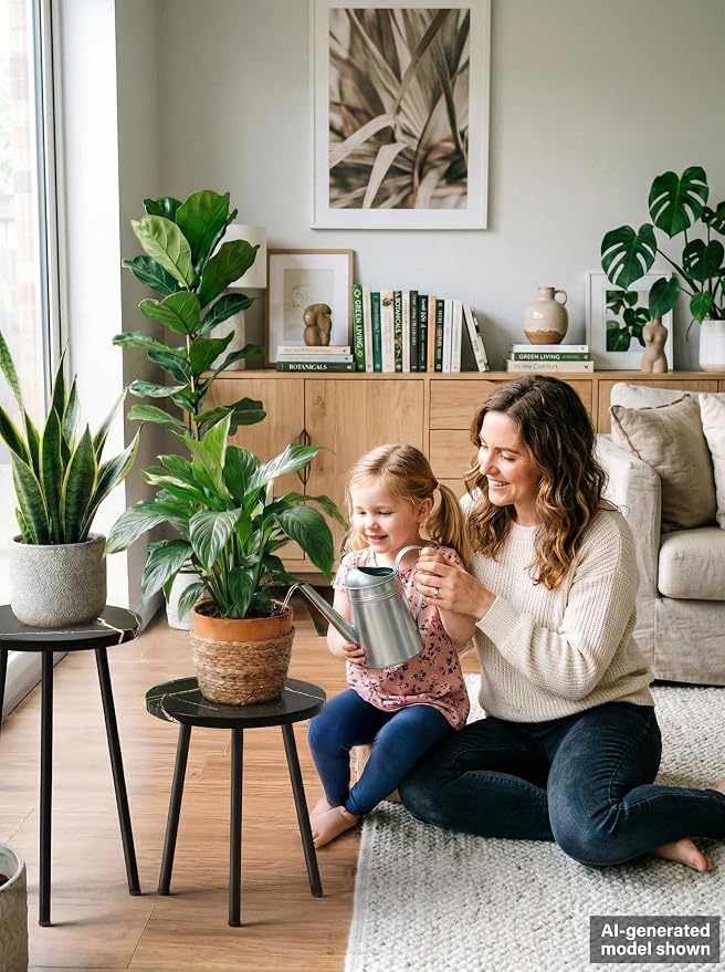 Plant Stand Indoor Tall: Corner Wood Plant Stand 2 Pack Mid Century Modern Decor - Small Round Plant Table for Indoor Plants - Outdoor Plant Holder for Patio Living Room Bathroom Office (Black Marble)