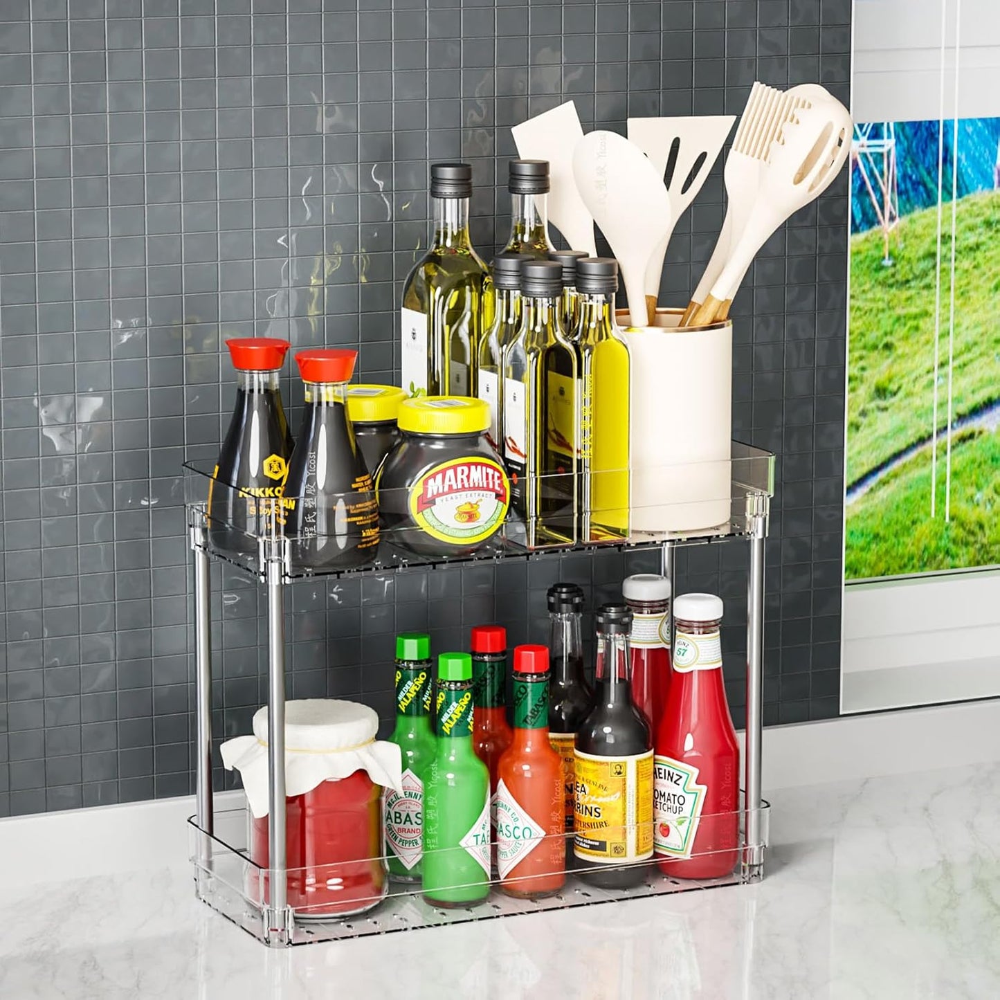 Yieach Clear 4-Tier Slim Rolling Storage Cart - 6.3" Wide Thin Shelves for Small Spaces | Bathroom & Laundry Use