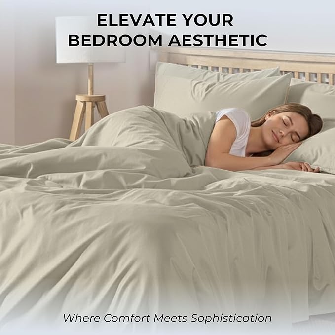 100% Natural Cotton Bed Sheets | 500 TC Single-Ply Sateen Weave King Size Sheets Set | Soft & Hypoallergenic Solid 4-Piece Bedding with Deep Pocket Fitted, Flat, Pillowcase | Cream Beige