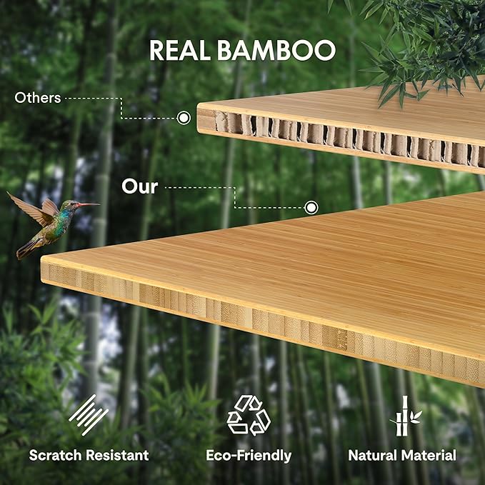 FLEXISPOT EN1 Bamboo Standing Desk, 55 x 28 Inches One-Piece Electric Adjustable Height Sit Stand Table, Home Office Stand Up Desk (Black Frame + Bamboo Curved Desktop, 2 Packages)