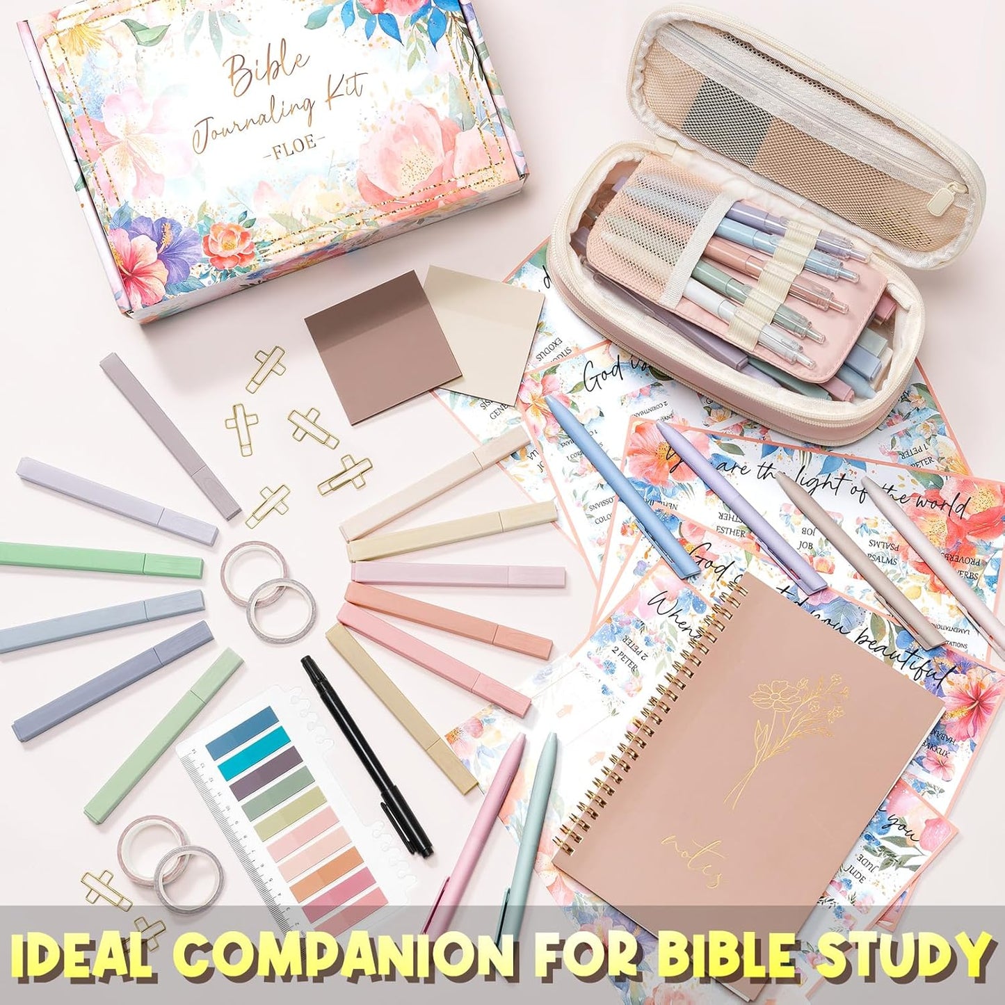 Skiennix Bible Study Journaling Kit - Essential Christian Gifts for Women | Includes Pastel Highlighter & Notebook