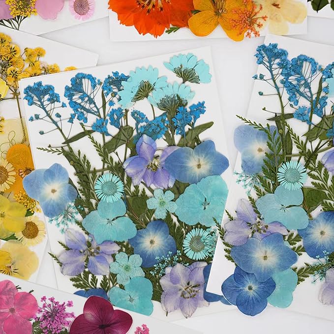 30Pcs Dried Pressed Natural Flowers for Resin Molds Real Pressed Flowers Dry Leaves Bulk Natural Herbs Kit for DIY Scrapbooking Art Crafts Jewelry Molds Candle Soap Making Nails Decor (Blue)