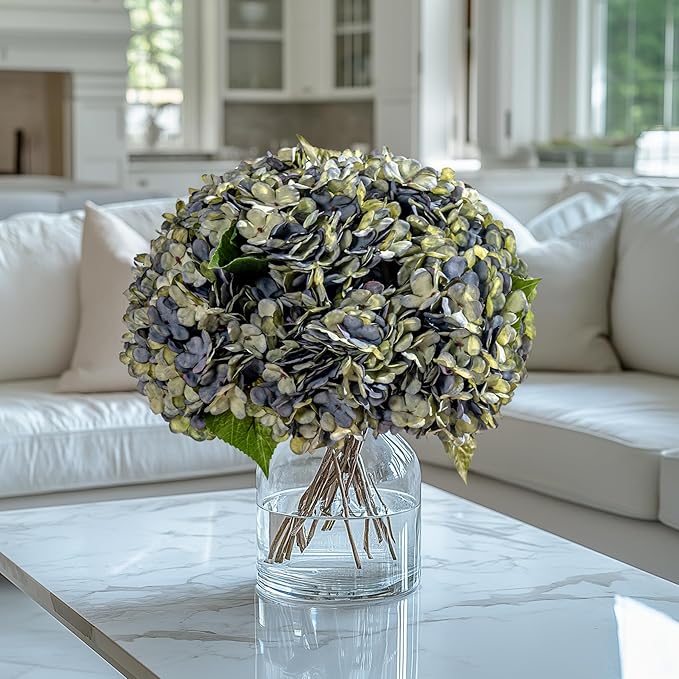 10PCS Fake Hydrangea Artificial Flowers Hydrangea Bouquet for Home Wedding Bridal Bouquet Office Party Table Centerpiece DIY Floral Decor (Autumn Blue)