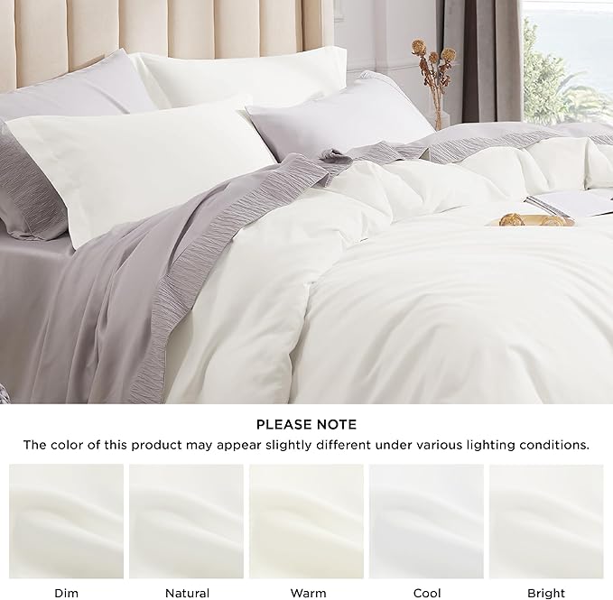 Bedsure Duvet Cover California King Size - Soft Double Brushed Bedding Set for Kids & Adults, Zipper Closure, 3 Pieces, Includes 1 Duvet Cover (104"x98") & 2 Pillow Shams, NO Comforter, Ivory White