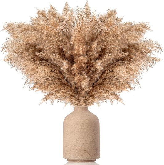 33pcs Pampas Grass Decor-Natural Dried Fluffy Brown Pompas Grass,Short Fluffy Pampas Grass Bulk for Small Boho vases,Wedding Flower,Boho Home Decor,Living Room Table Decor(17inch)