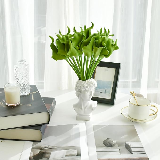 Mandy's PU Green Calla Lily Artificial Flowers 20 Stems 13.5in Faux Realistic Centerpiece for Thanksgiving and Christmas Decorations DIY Bridal Bouquet Home Décor