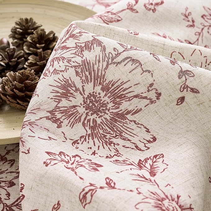 jinchan Lined Linen Blend Curtain Floral Curtains for Living Room 90 Inches Long Christmas Red Peony Flower Printed Curtain Rod Pocket Back Tab Farmhouse Patterned DrapesCurtains Set 2 Panels