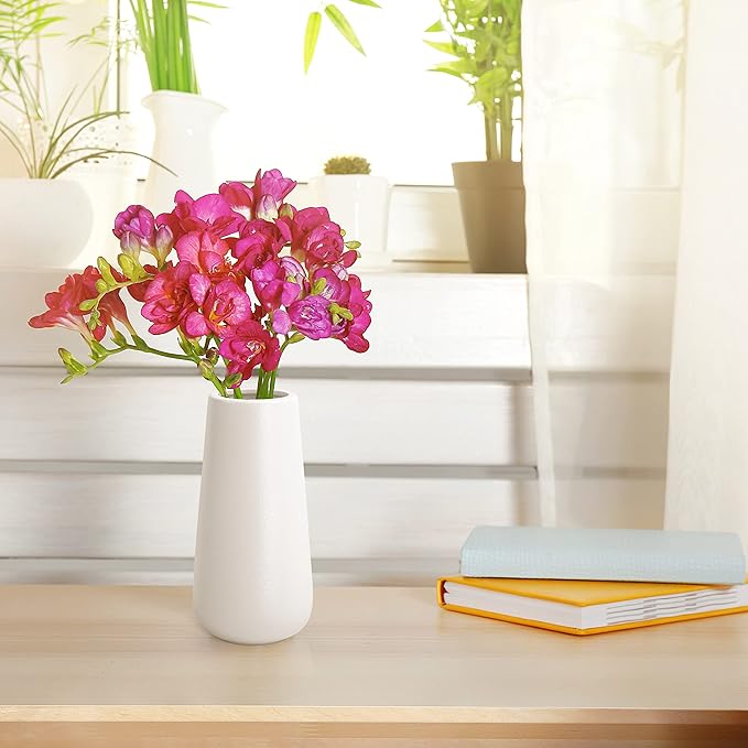 D'vine Dev 8 Inch Ceramic Flower Vase Textured Finishing, Minimalist Design for Kitchen, Bedroom, Living Room, Centerpieces, Office, Ivory, VS-XH-A-1