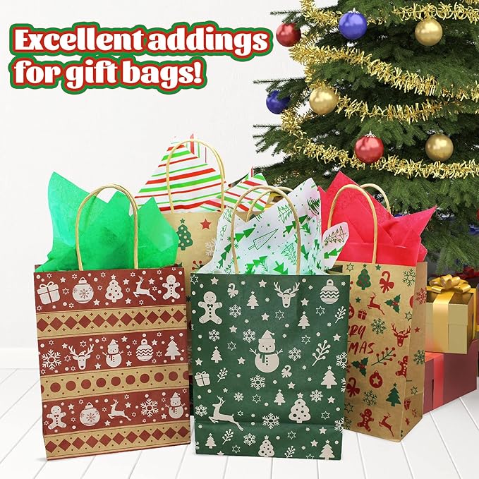 ZMCINER 160 Sheets Christmas Tissue Paper Assorted Christmas Tissue Paper for Gift Wrapping, Christmas Gift Boxes and Wine Bottles