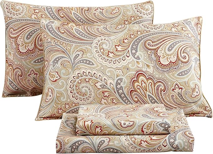 RYNGHIPY Luxury Floral Print Sheets Sets Silky Long Staple Egyptian Cotton Flowers Khaki Bedding Sheet Collections (Khaki,Full Size)