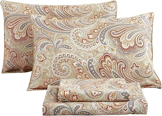 RYNGHIPY Luxury Floral Print Sheets Sets Silky Long Staple Egyptian Cotton Flowers Khaki Bedding Sheet Collections (Khaki,Full Size)