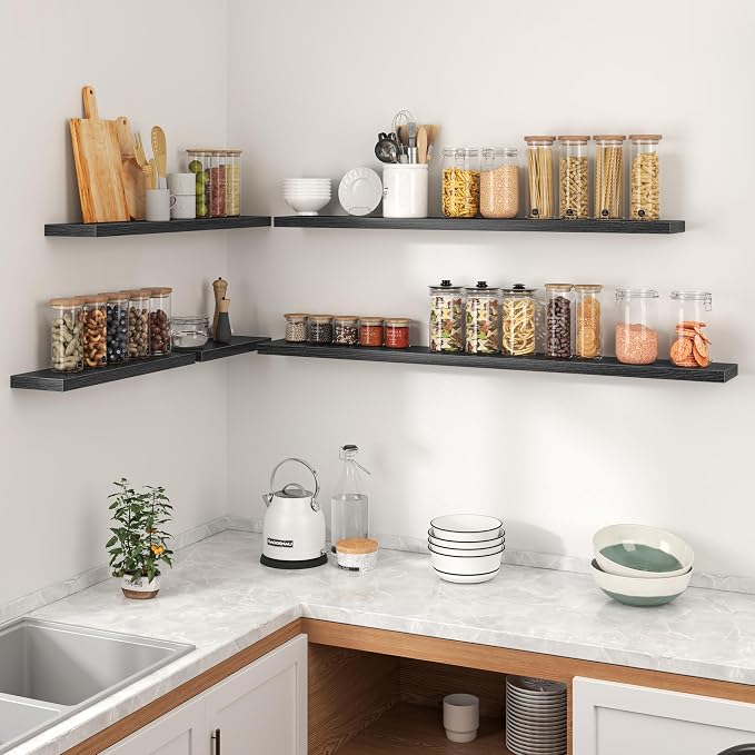 Heimlove Floating Shelves for Wall 40 Inch,Mounted Storage & Display Hanging Shelf with Invisible Brackets,for Bedroom,Living Room,Kitchen,Office,Set of 2,Black