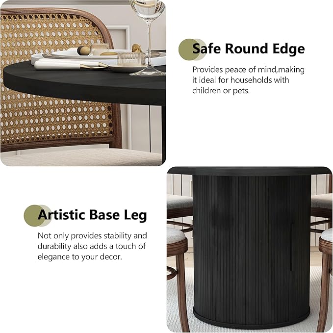 weselon 47 inch Round Dining Table for 4, Kitchen Table Dinner Table with 2-Layer Storage Shelf and Wood Slide Door for Home Dining Room Living Room (Black)