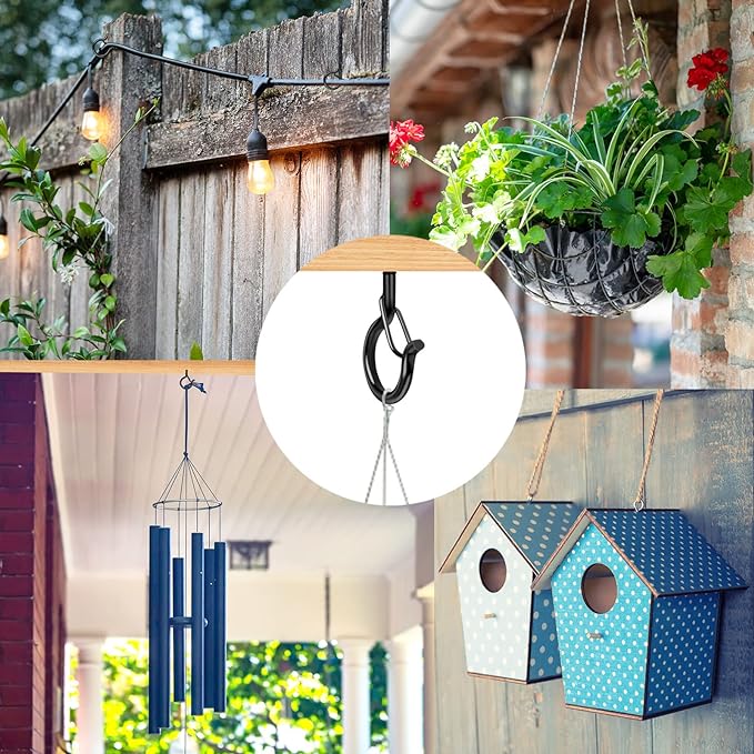 Q Hangers 25 PCS Screw-in Hooks for Outdoor String Lights, Swivel Hanging Basket Patio Light Hooks with Safe Buckle Screw in Planter Eye Hook for Wall Ceiling