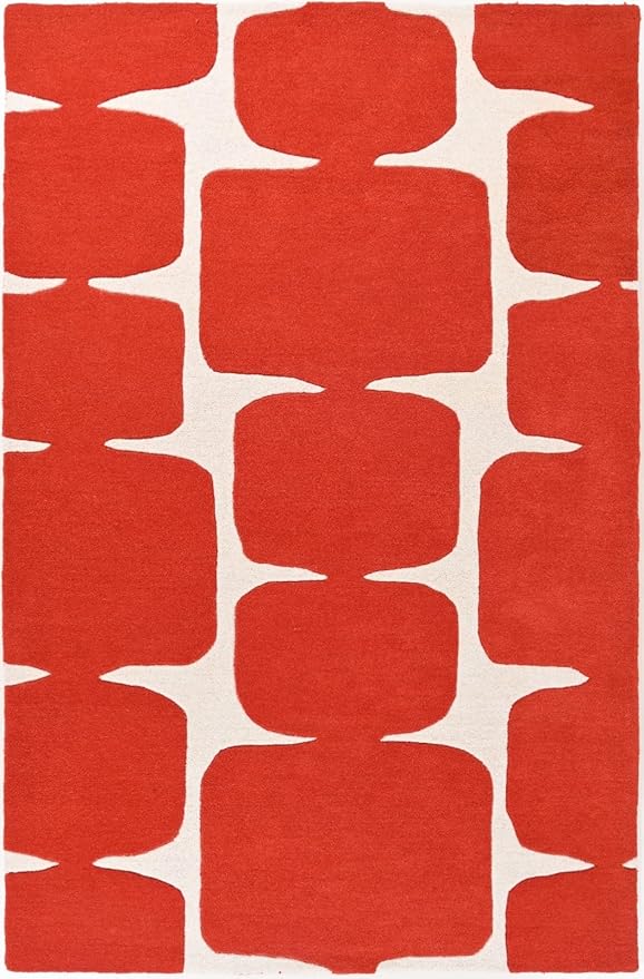 Restoration and Renovation Modern Wool Area Rug - Contemporary Abstract Geometric Design, Thick & Soft Hand-Tufted Carpet - Ideal for Indoor Decor in Living Room, Bedroom (Poppy, 6' Round)