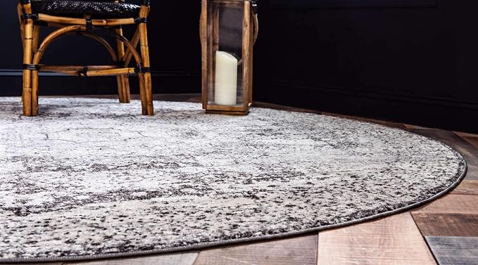 Unique Loom Bromley Collection Area Rug - Wells (3' Round, Ivory/ Gray)