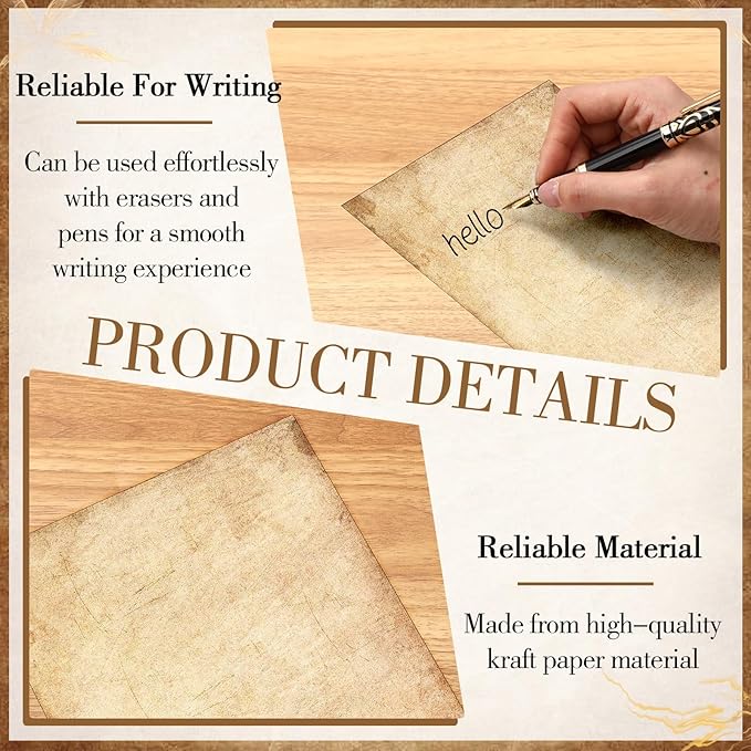 Supervitae 120 Pack Vintage Aged Stationery Paper, 8.27 x 5.51 Inch Double Sided Printing Old Antique Stationery Paper Decorative Letter Sheets for Writing Printing Crafts, 6 Designs