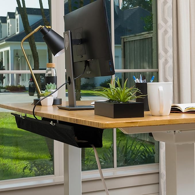 PERFECT POSTURE Mesh Cable Organizer – Under Desk Cable Management with Adjustable Straps, Flexible Mesh, Easy-Access Design, & Standing Desk Compatible – 37.4” (Black)