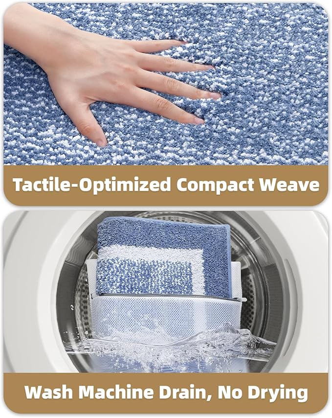 Color&Geometry Simple and Stylish Bathroom Runner Non Slip, 24"x43" Light Blue Bath Runner Rug, Absorbent, Soft, Washable, Microfiber Bath Mat Bathroom Carpet