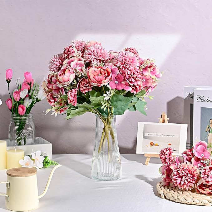 Olgaa 12 Bundles Peonies Artificial Flowers Silk Flowers Fake Peony Bouquet Faux Peonies Flowers Bulk for Wedding Decor Centerpiece Table Decorations (Purple Red)