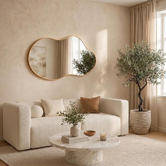Irregular Wall Mirror 24×40 Inch Wall Mirrors Decorative Gold Modern Asymmetrical Abstract Mirror for Bathroom Bedroom Living Room Entryway Hallway