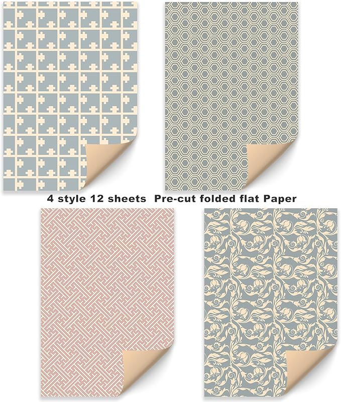 PlandRichW Kraft Wrapping Paper Folded 12 Sheets, Navy Geometric Design Kraft Paper for Christmas, Birthday, Holiday, Party, Baby Shower, Pre-Cut Each 20 X 29 Inches