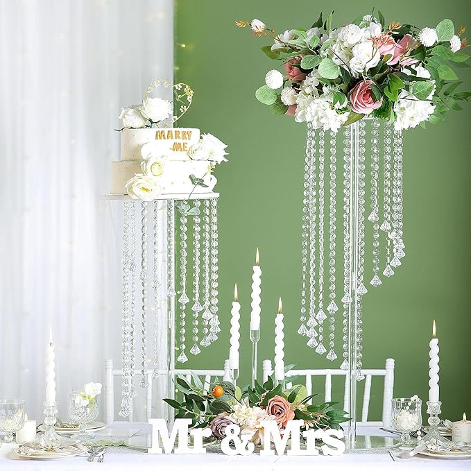 Clear Acrylic Tall Flower Vases -2 Pcs 31.5" Cylinder Pedestal Stands for The Table Centerpieces for Parties, Chandelier Crystals Decorative Flower Stand, Wedding, Celebration, Home Decoration
